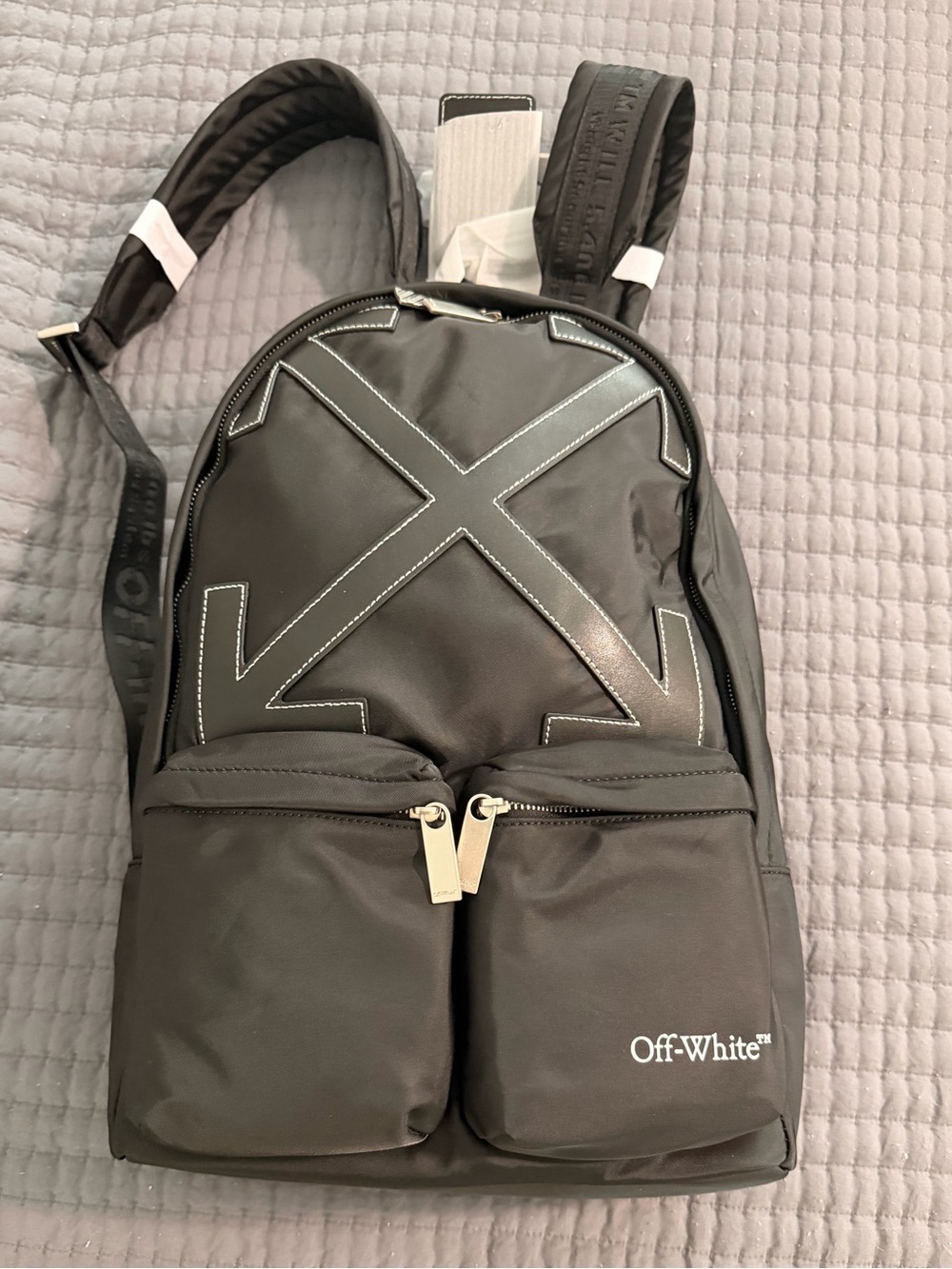 Off-White Black Nylon Backpack with White Logo and Arrow Detail